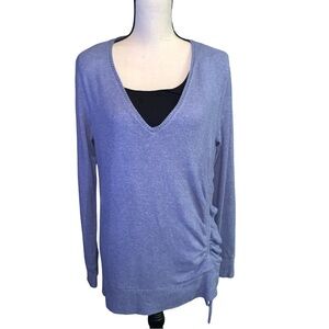 Anthropologie l Saturday Sunday V-Neck Purple Sweater Ruched Side-Tie Large